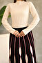 One-Piece Patterned Knitwear Dress with a High Collar and Skirt-Like Appearance - 3