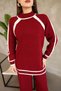 Women's Burgundy Stripe Detailed Crew Neck Tunic and Wide Leg Knitwear Top and Bottom Set - 2