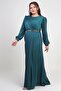 Women's Double Breasted Collar Look Pleated Lined Long Satin B.B. Dress - 4