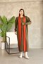 Women's Khaki Crew Neck Dress and Cardigan Hijab Top and Bottom Set