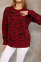 Crew Neck Patterned Knit Sweater - 2