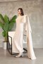 Women's Stone-Embellished Long-Sleeved Knitwear Dress and Long Cardigan Hijab Bottom-Top Knitwear Set