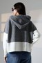 Women's Gray Color Block Hooded Buttoned Knitwear Cardigan - 5