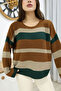 Crew Neck Striped Knit Sweater - 2