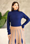 Women's Biscuit High Neck Skirt-Looking One-Piece Patterned Knitwear Dress - 2