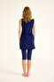 Navy Blue Semi-Closed Swimsuit Hidden Zipper, Slit, Water Repellent, Upf50+ H2502-2 - 7