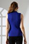 Cobalt Blue High Neck Sleeveless Patterned Knit Blouse Bces-252001 - 3
