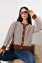 Cinnamon Brown Square Line Patterned Buttoned Knitwear Cardigan Bces-252004