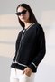 Women's Black Stripe Detailed Soft Textured Knitwear Cardigan - 4