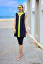 Black Semi-Closed Swimsuit Hidden Zipper, Slit, Water Repellent, Upf50+ H2502-1 - 3