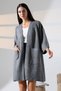 Women's Gray Double Pocket Half Sleeve Long Length Knitwear Cardigan - 2
