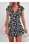 Women's Short Sleeve Double Breasted Collar Daisy Printed Crepe Dress