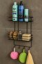 2-Tier Black Hooked Bathroom Shower Shelf, Shampoo Holder, with Washcloth/Bag Hanger, Metal Bathroom Organizer - 3