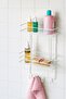 2 Tier White Hooked Bathroom Shower Shelf, Shampoo Holder, with Washcloth/Bag Hanger, Metal, Bathroom Organizer - 4