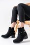 Women's Western Cowboy Dark Black Heeled Leather Boots |   Zippered, Metal Accessories, Casual & Stylish Boots