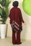Kilim Pattern Poncho Three-Piece Knitwear Set Burgundy Hm2816 - 6