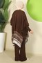 Kilim Pattern Poncho Three-Piece Knitwear Set Brown Hm2816 - 7