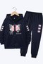 Zipped Hooded Butterfly Print Detail Girls' Tracksuit Set
