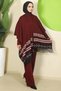 Kilim Pattern Poncho Three-Piece Knitwear Set Burgundy Hm2816 - 5
