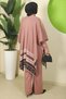 Kilim Pattern Poncho Three-Piece Knitwear Set Dusty Rose Hm2816 - 7