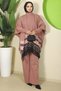 Kilim Pattern Poncho Three-Piece Knitwear Set Dusty Rose Hm2816 - 5