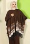 Kilim Pattern Poncho Three-Piece Knitwear Set Brown Hm2816 - 2