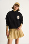 Women's Black Embroidered Hooded Sweatshirt with Kangaroo Pocket 6045 60284098 - 2
