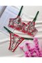 Women's Red - Green Floral Embroidered Lingerie Set - 3