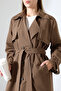 Amazon Linen Fabric Below-The-Knee Lined Slit Trendy Trench Coat Milk Coffee - 8