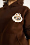 Women's Brown Embroidered Hooded Sweatshirt with Kangaroo Pocket 6045 60284098 - 6