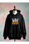 Never Give up Text Printed Cotton 3 Thread Oversize Black Sweatshirt