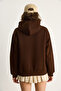 Women's Brown Embroidered Hooded Sweatshirt with Kangaroo Pocket 6045 60284098 - 7