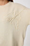 Floral Textured Oversize Knit Sweater Lpf0113 Cream - 4