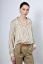 Khaki Striped Gold Buttoned Shirt - 4966 - 2
