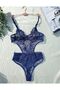 Women's Navy Blue Lace Bodysuit Lingerie Set - 2