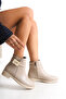 Low Heel Zippered Side Ceh Written Buckle Detailed Short Women's Cream Boots Bootie