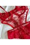 Women's Red Lace Bodysuit Lingerie Set - 4