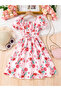 Pink Floral Puff Sleeves A-Line Dress