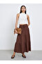 تنورة ماكسي بنية سادة متعددة الطبقات