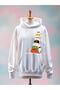Cat Printed Cotton 3 Yarn Oversized White Sweatshirt