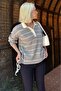 Gray Striped Polo Neck Women's Sweater Mg2476 - 5