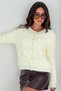 Women's Pearl Buttoned Ornament Pocket Detailed Bearded Knitwear Cardigan - 4