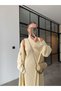 Throat-Length Dress Cardigan Beige Knitwear Set - 2