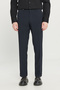 Men's Navy Blue Slim Fit Narrow Cut Seersucker Patterned Classic Trousers with Hidden Elastic Waist and Side Pockets