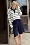 Bone Color Striped Polo Neck Women's Sweater Mg2476 - 6