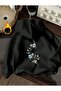 Blue and White Floral Printed Black Sweatshirt with Hood, Pockets and Wool Inside