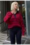 Burgundy Striped Polo Neck Women's Sweater Mg2476 - 5
