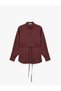 Oversize Burgundy Women's Shirt with Tie Detail at Waist 6Wak60017Pw - 3