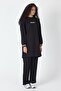 Black women's slit print detailed ribbed wide leg top and bottom set - 6