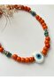 White Evil Eye Calabash Eye Glass Bead Detailed Orange Glass Basement Bead Necklace Design Basement Necklace - 2